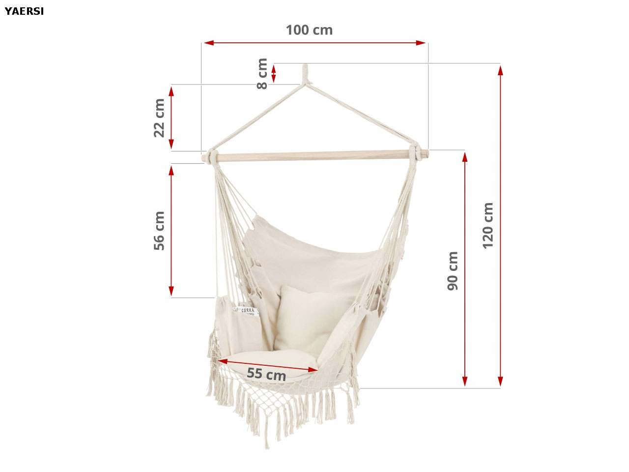Hammock Chair with Two Cushions And Tassels for Indoor And Outdoor