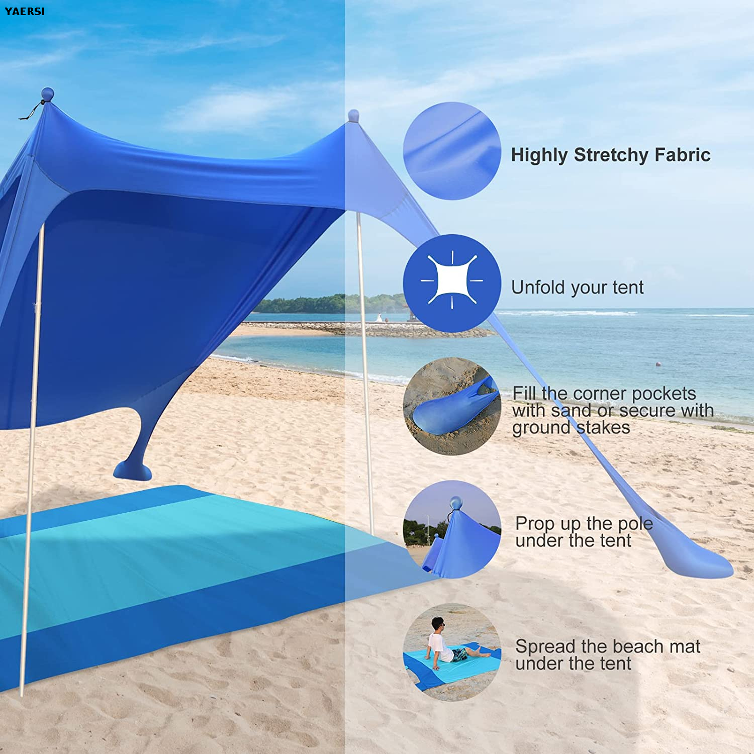 Beach Tent Sun Shade for Outdoor, Camping, Backyard And Picnics