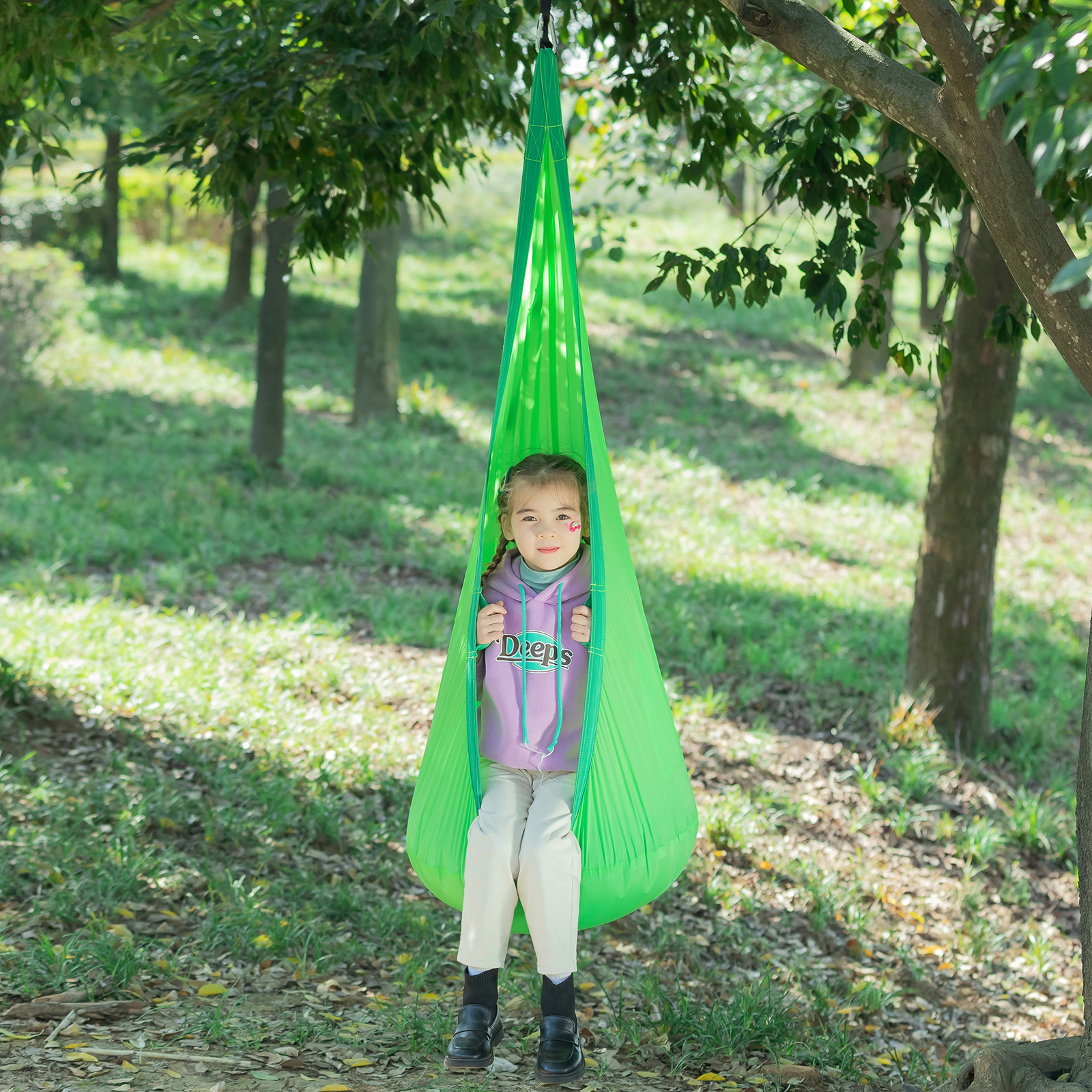 Nylon Hammock Pod Kid Swing for Indoor And Outdoor-green